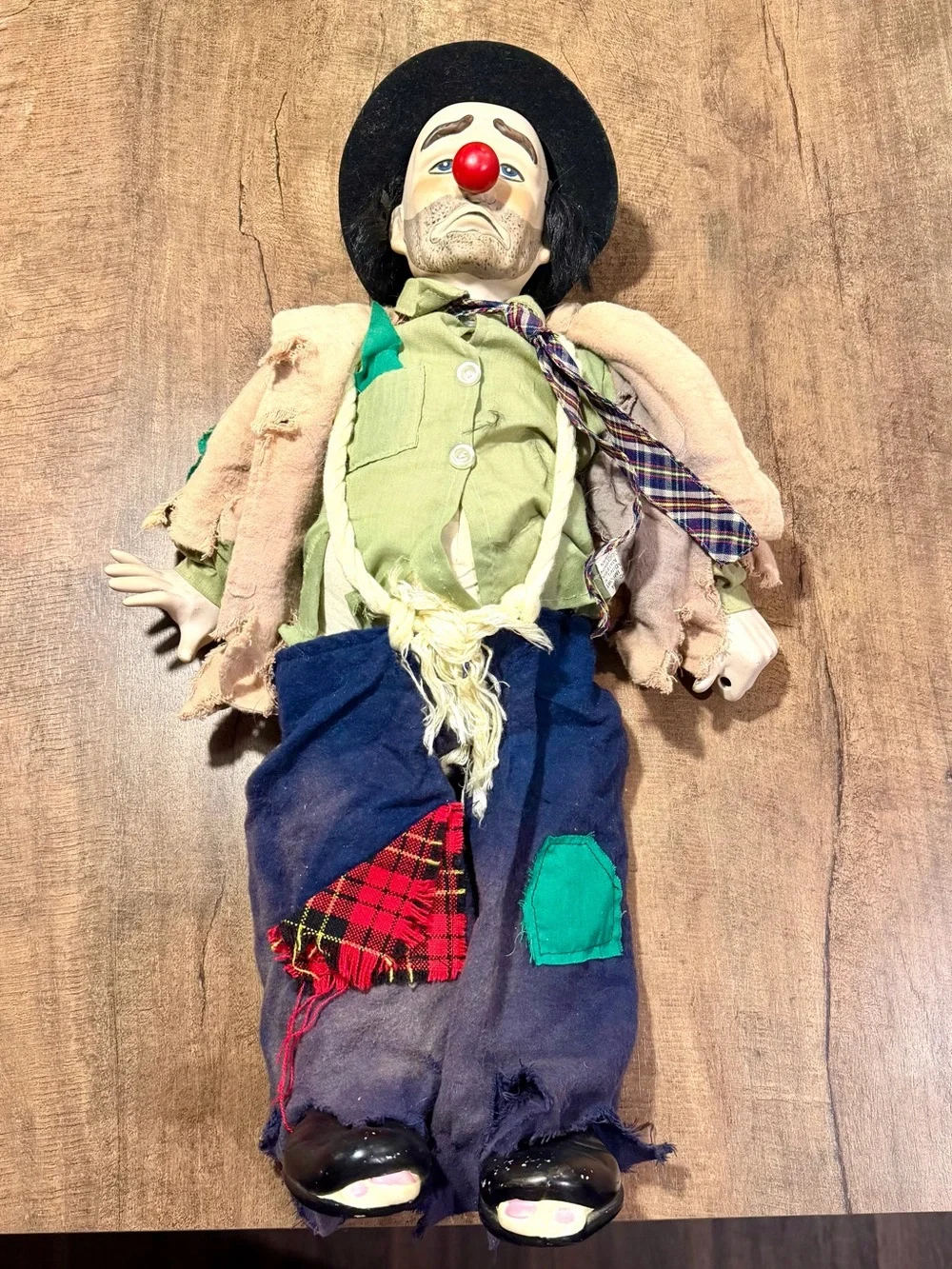 Vintage 1980s Clyde Hobo Sad Clown Doll 20” Dynasty Porcelain